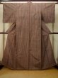 Photo2: P0616F Vintage Japanese kimono Black TSUMUGI pongee for women / Silk. Stripes (Grade B) (2)