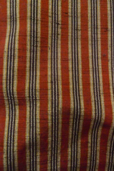 Photo7: P0616F Vintage Japanese kimono Black TSUMUGI pongee for women / Silk. Stripes (Grade B) (7)