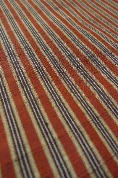Photo10: P0616F Vintage Japanese kimono Black TSUMUGI pongee for women / Silk. Stripes (Grade B) (10)