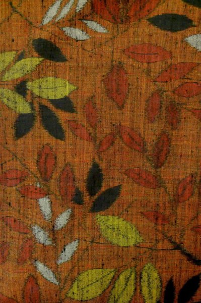 Photo4: Mint P0616G Used Japanese kimono Dark Orange TSUMUGI pongee for women / Silk. Leaf (Grade A) (4)