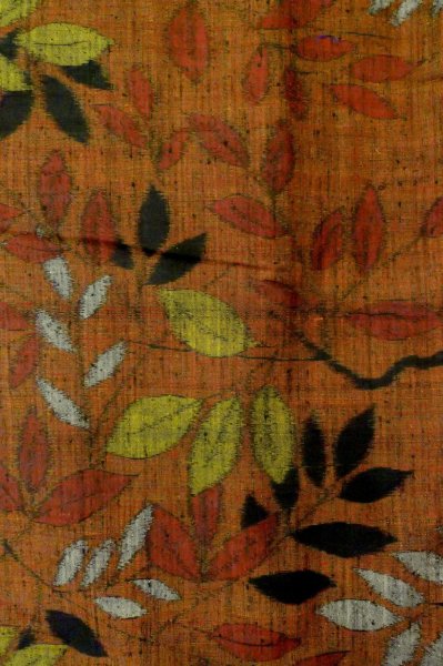 Photo5: Mint P0616G Used Japanese kimono Dark Orange TSUMUGI pongee for women / Silk. Leaf (Grade A) (5)