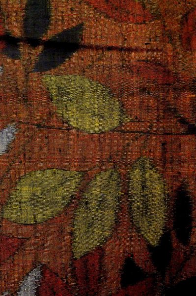 Photo1: Mint P0616G Used Japanese kimono Dark Orange TSUMUGI pongee for women / Silk. Leaf (Grade A) (1)