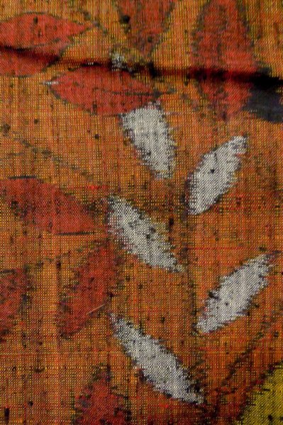 Photo7: Mint P0616G Used Japanese kimono Dark Orange TSUMUGI pongee for women / Silk. Leaf (Grade A) (7)