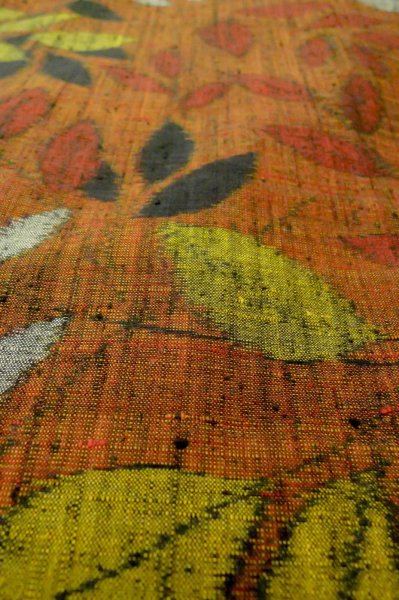 Photo9: Mint P0616G Used Japanese kimono Dark Orange TSUMUGI pongee for women / Silk. Leaf (Grade A) (9)
