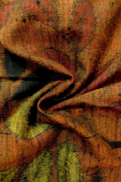 Photo11: Mint P0616G Used Japanese kimono Dark Orange TSUMUGI pongee for women / Silk. Leaf (Grade A) (11)