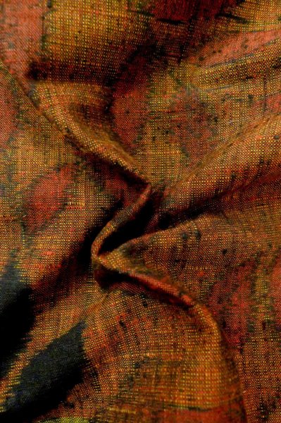 Photo12: Mint P0616G Used Japanese kimono Dark Orange TSUMUGI pongee for women / Silk. Leaf (Grade A) (12)