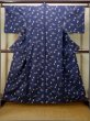 Photo2: Mint P0616H Vintage Japanese kimono Navy Blue TSUMUGI pongee for women / Silk. Bird (Grade B) (2)