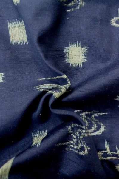 Photo12: Mint P0616H Vintage Japanese kimono Navy Blue TSUMUGI pongee for women / Silk. Bird (Grade B) (12)