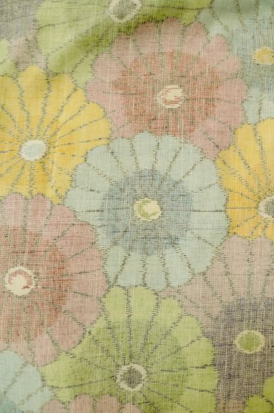 Photo4: P0616I Vintage Japanese kimono Pale Multi Color TSUMUGI pongee for women / Silk. Chrysanthemum (Grade C) (4)