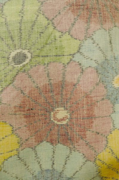 Photo1: P0616I Vintage Japanese kimono Pale Multi Color TSUMUGI pongee for women / Silk. Chrysanthemum (Grade C) (1)