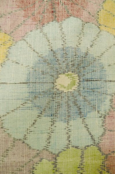 Photo6: P0616I Vintage Japanese kimono Pale Multi Color TSUMUGI pongee for women / Silk. Chrysanthemum (Grade C) (6)