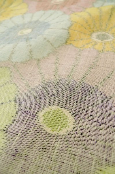 Photo8: P0616I Vintage Japanese kimono Pale Multi Color TSUMUGI pongee for women / Silk. Chrysanthemum (Grade C) (8)