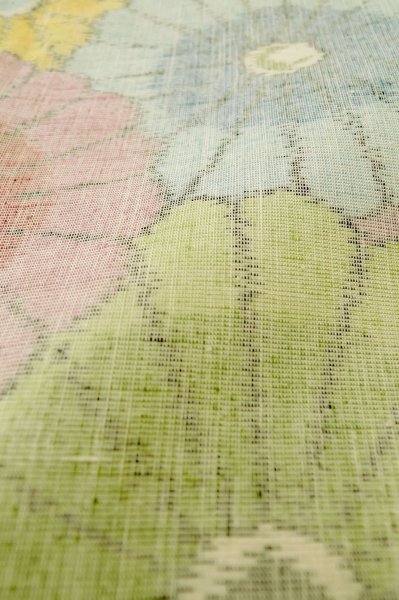 Photo9: P0616I Vintage Japanese kimono Pale Multi Color TSUMUGI pongee for women / Silk. Chrysanthemum (Grade C) (9)
