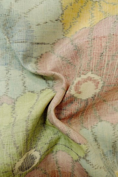 Photo11: P0616I Vintage Japanese kimono Pale Multi Color TSUMUGI pongee for women / Silk. Chrysanthemum (Grade C) (11)