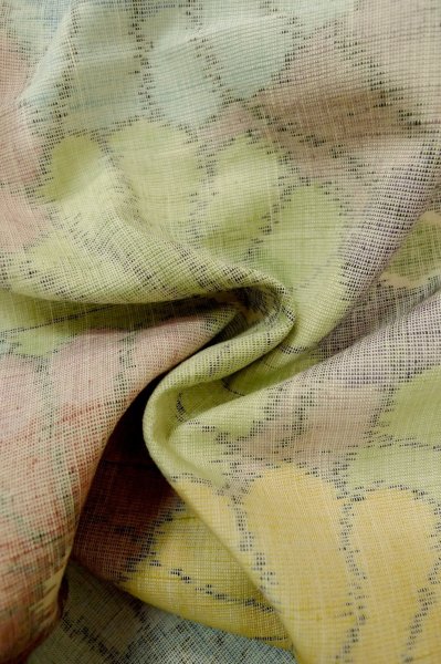 Photo12: P0616I Vintage Japanese kimono Pale Multi Color TSUMUGI pongee for women / Silk. Chrysanthemum (Grade C) (12)