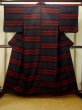Photo2: P0616J Vintage Japanese kimono Black TSUMUGI pongee for women / Silk. Line (Grade B) (2)