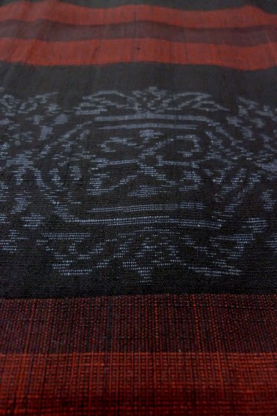 Photo9: P0616J Vintage Japanese kimono Black TSUMUGI pongee for women / Silk. Line (Grade B) (9)