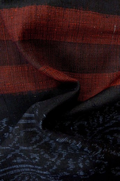 Photo12: P0616J Vintage Japanese kimono Black TSUMUGI pongee for women / Silk. Line (Grade B) (12)