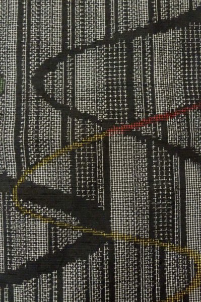 Photo1: P0616K Vintage Japanese kimono Black TOKAMACHI-TSUMUGI for women / Silk. Stream (Grade B) (1)