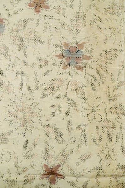 Photo5: Mint P0616L Vintage Japanese kimono Light Beige TOKAMACHI-TSUMUGI for women / Silk. Flower (Grade A) (5)