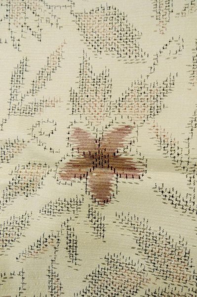 Photo7: Mint P0616L Vintage Japanese kimono Light Beige TOKAMACHI-TSUMUGI for women / Silk. Flower (Grade A) (7)