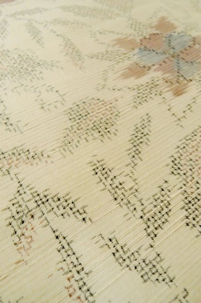 Photo10: Mint P0616L Vintage Japanese kimono Light Beige TOKAMACHI-TSUMUGI for women / Silk. Flower (Grade A) (10)