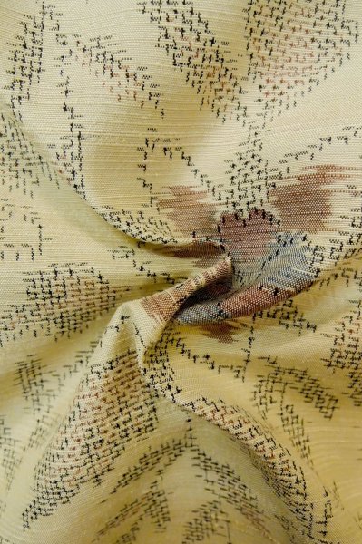 Photo11: Mint P0616L Vintage Japanese kimono Light Beige TOKAMACHI-TSUMUGI for women / Silk. Flower (Grade A) (11)