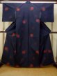 Photo2: P0616M Vintage Japanese kimono Dark Indigo Blue TSUMUGI pongee for women / Silk. UME plum bloom (Grade B) (2)