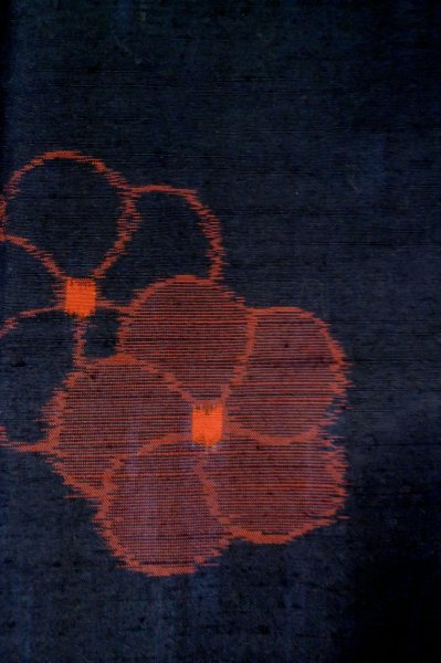 Photo7: P0616M Vintage Japanese kimono Dark Indigo Blue TSUMUGI pongee for women / Silk. UME plum bloom (Grade B) (7)