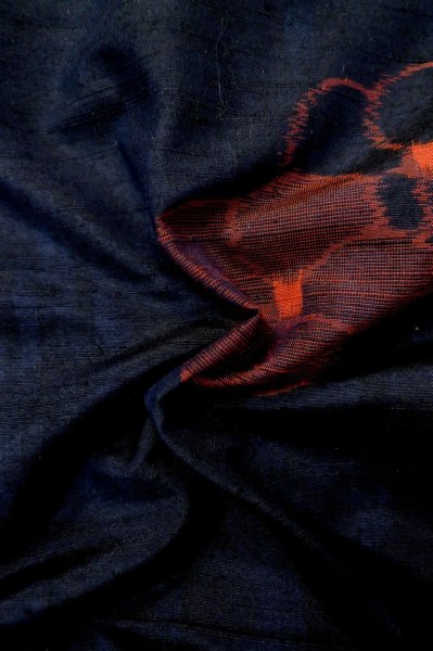 Photo11: P0616M Vintage Japanese kimono Dark Indigo Blue TSUMUGI pongee for women / Silk. UME plum bloom (Grade B) (11)