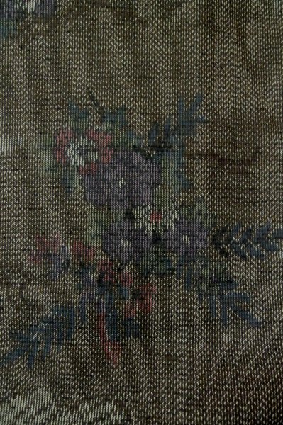Photo6: Mint P0616N Vintage Japanese kimono Dark Gray TOKAMACHI-TSUMUGI for women / Silk. Flower (Grade A) (6)