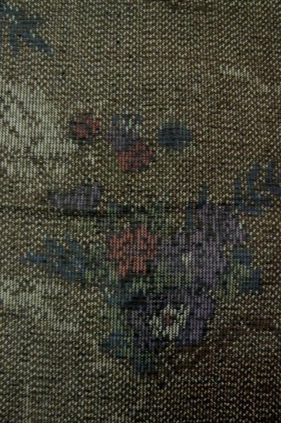 Photo1: Mint P0616N Vintage Japanese kimono Dark Gray TOKAMACHI-TSUMUGI for women / Silk. Flower (Grade A) (1)