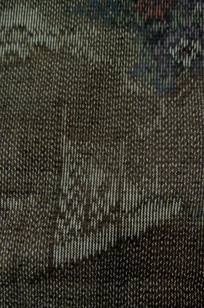 Photo7: Mint P0616N Vintage Japanese kimono Dark Gray TOKAMACHI-TSUMUGI for women / Silk. Flower (Grade A) (7)