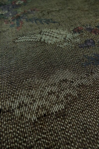 Photo8: Mint P0616N Vintage Japanese kimono Dark Gray TOKAMACHI-TSUMUGI for women / Silk. Flower (Grade A) (8)