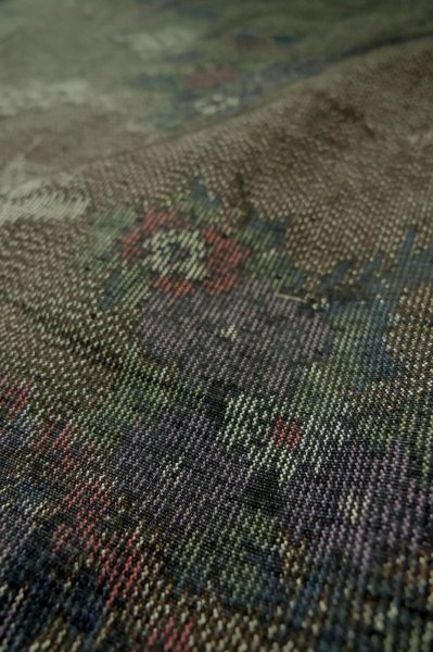 Photo9: Mint P0616N Vintage Japanese kimono Dark Gray TOKAMACHI-TSUMUGI for women / Silk. Flower (Grade A) (9)