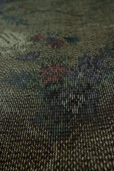Photo10: Mint P0616N Vintage Japanese kimono Dark Gray TOKAMACHI-TSUMUGI for women / Silk. Flower (Grade A) (10)