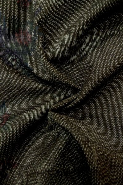 Photo12: Mint P0616N Vintage Japanese kimono Dark Gray TOKAMACHI-TSUMUGI for women / Silk. Flower (Grade A) (12)