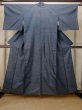 Photo2: P0616O Vintage Japanese kimono Navy Blue TSUMUGI pongee for women / Silk. Geometrical pattern (Grade C) (2)