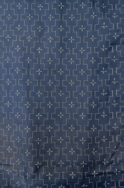 Photo5: P0616O Vintage Japanese kimono Navy Blue TSUMUGI pongee for women / Silk. Geometrical pattern (Grade C) (5)