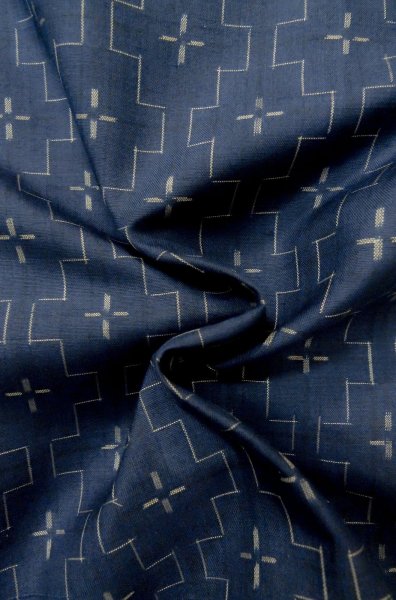 Photo9: P0616O Vintage Japanese kimono Navy Blue TSUMUGI pongee for women / Silk. Geometrical pattern (Grade C) (9)