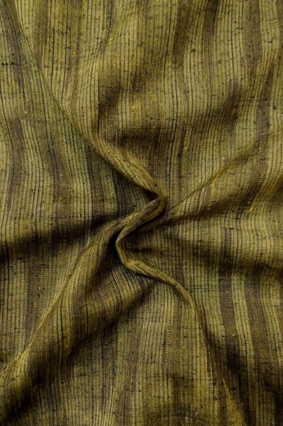 Photo9: P0616P Vintage Japanese kimono Dark Green TSUMUGI pongee for women / Silk. Stripes (Grade B) (9)