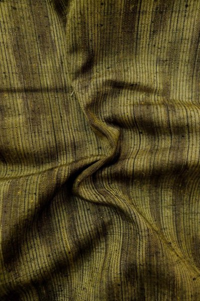 Photo10: P0616P Vintage Japanese kimono Dark Green TSUMUGI pongee for women / Silk. Stripes (Grade B) (10)
