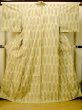 Photo1: P0616R Vintage Japanese kimono Dark Golden Yellow TSUMUGI pongee for women / Silk. Geometrical pattern (Grade B) (1)