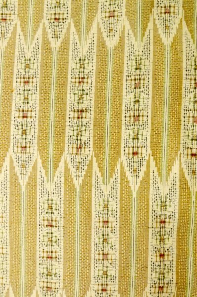 Photo3: P0616R Vintage Japanese kimono Dark Golden Yellow TSUMUGI pongee for women / Silk. Geometrical pattern (Grade B) (3)