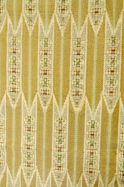 Photo4: P0616R Vintage Japanese kimono Dark Golden Yellow TSUMUGI pongee for women / Silk. Geometrical pattern (Grade B) (4)