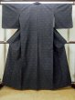Photo1: P0616S Vintage Japanese kimono Dark Indigo Blue TSUMUGI pongee for women / Silk. Stripes (Grade A) (1)