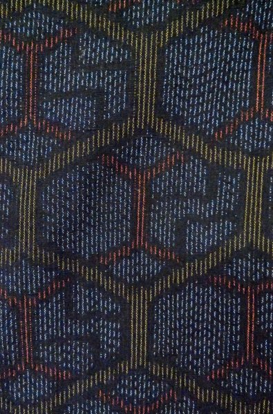 Photo4: P0616S Vintage Japanese kimono Dark Indigo Blue TSUMUGI pongee for women / Silk. Stripes (Grade A) (4)