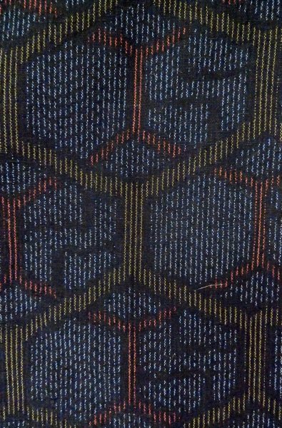 Photo5: P0616S Vintage Japanese kimono Dark Indigo Blue TSUMUGI pongee for women / Silk. Stripes (Grade A) (5)