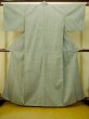 Photo1: P0616T Vintage Japanese kimono Pale Teal TSUMUGI pongee for women / Silk. Curved lines (Grade C) (1)