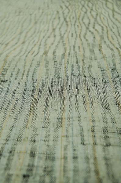 Photo4: P0616T Vintage Japanese kimono Pale Teal TSUMUGI pongee for women / Silk. Curved lines (Grade C) (4)